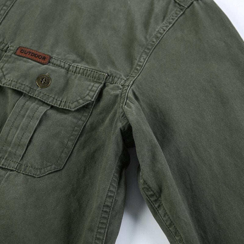 sanyamk Autumn Men Washing Shirts Military Style Casual Cargo Cotton Chic Pocket Tracksuit Simple Solid Color Long Sleeve Clothing
