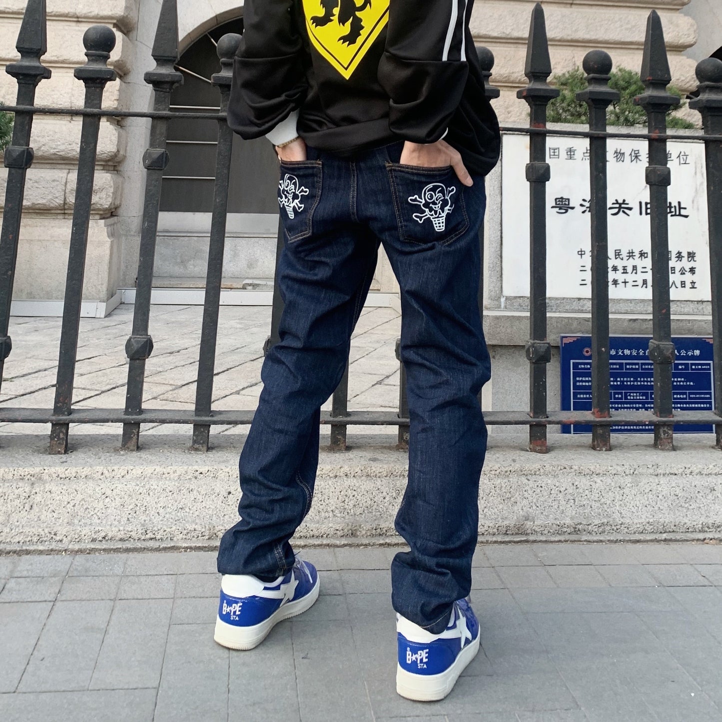 sanyamk Dog Print Straight Loose Jeans Mens Retro High Street Oversize Casual Denim Trousers Harajuku Washed Hip Hop Jean Pants