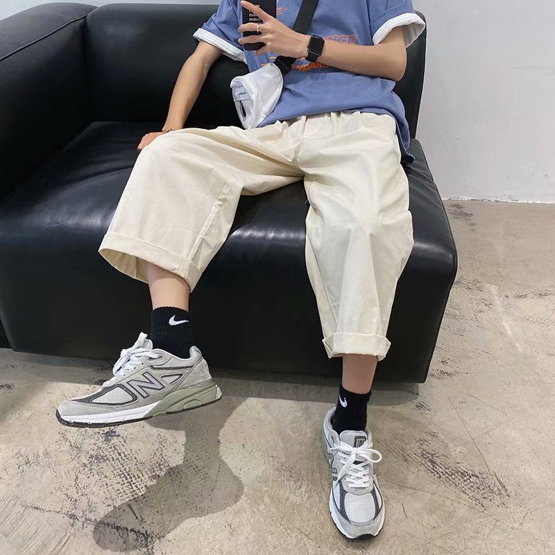 Bonsir Streetwear Mens Korean Fashions Pants Wide Leg Joggers Mens Khaki brown Black Loose Japan Style Straight Pants