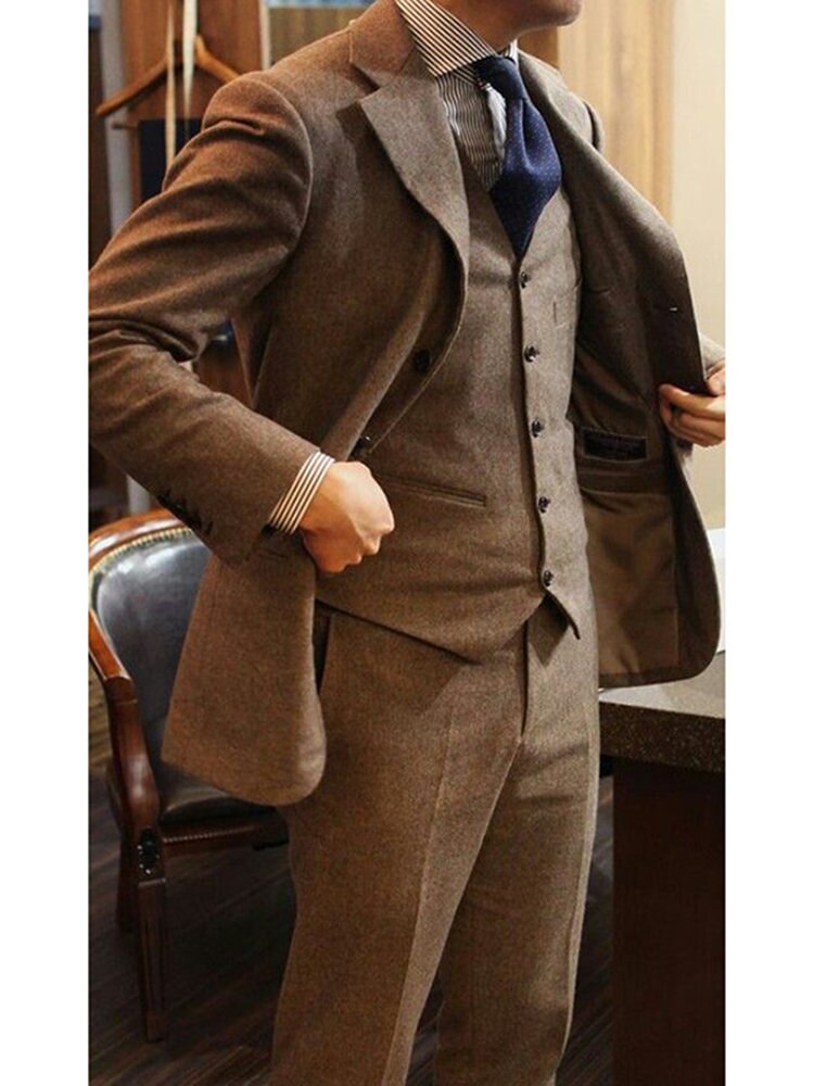 sanyamk Men Suit Slim Fit Wool Men's Suits 3 Piece Tweed Tuxedo For Wedding Suit For Men Groomsmen (blazer+vest+pants)