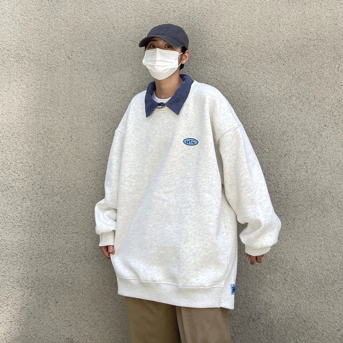 sanyamk autumn new Arrivals corduroy Lapel sweater lovers Harajuku loose Pullover sweater trend men coat Fashion
