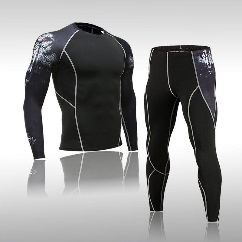 sanyamk Gym New Men's Compression Set Running Tights Workout Fitness Training Tracksuit Long Sleeves Shirts Sports Suits Rashgard Kit