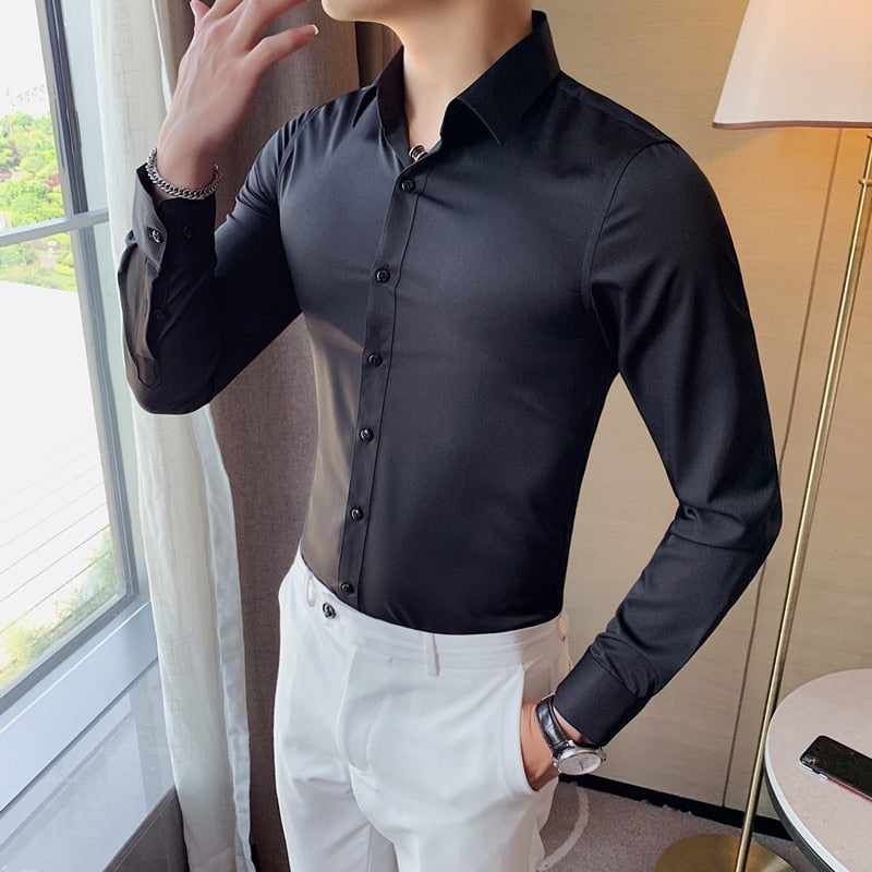 Bonsir British Style Long Sleeve Shirt Men Clothing Fashion Autumn Business Formal Wear Chemise Homme Slim Fit Camisa Masculina