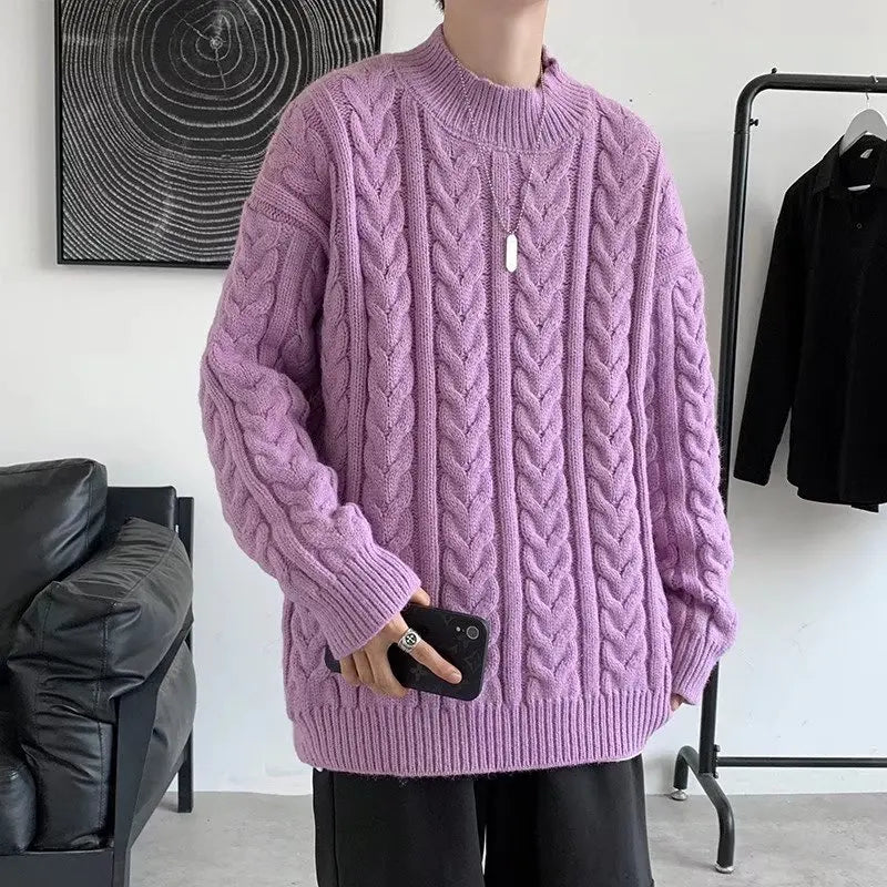 Bonsir - new round neck knitted sweater autumn and winter men's knitting thick wool twisted twist pullover sweater