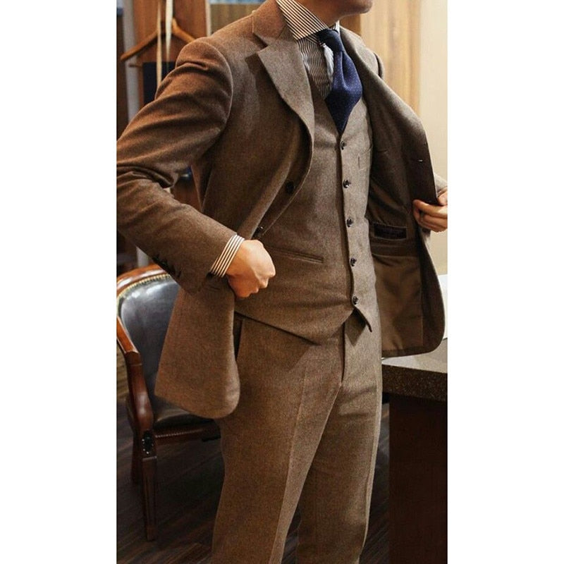 sanyamk Men Suit Slim Fit Wool Men's Suits 3 Piece Tweed Tuxedo For Wedding Suit For Men Groomsmen (blazer+vest+pants)