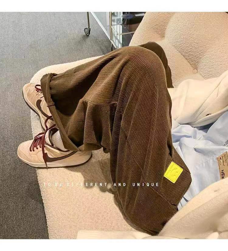 sanyamk Men's Retro Corduroy Fabric Casual Pants Loose Fashion Trend Wide Leg Pants Solid Color High-quality Trousers Size M-3XL