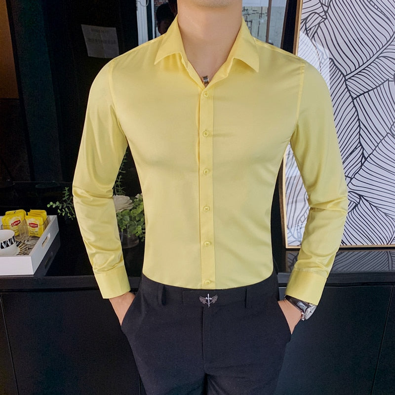 Bonsir British Style Long Sleeve Shirt Men Clothing Fashion Autumn Business Formal Wear Chemise Homme Slim Fit Camisa Masculina