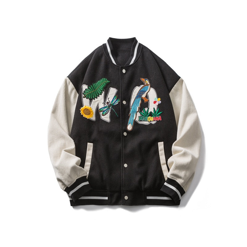 sanyamk Rocking k spring and autumn baseball suit men's and women's fashion brand loose embroidery corduroy splicing jacket streetwear