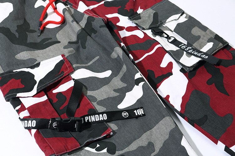 sanyamk Multiple Pockets Camouflage Patch Cotton Men Hip Hop Cargo Pants Joggers Casual Drawstring Pencil Trousers Spodnie Dresowe