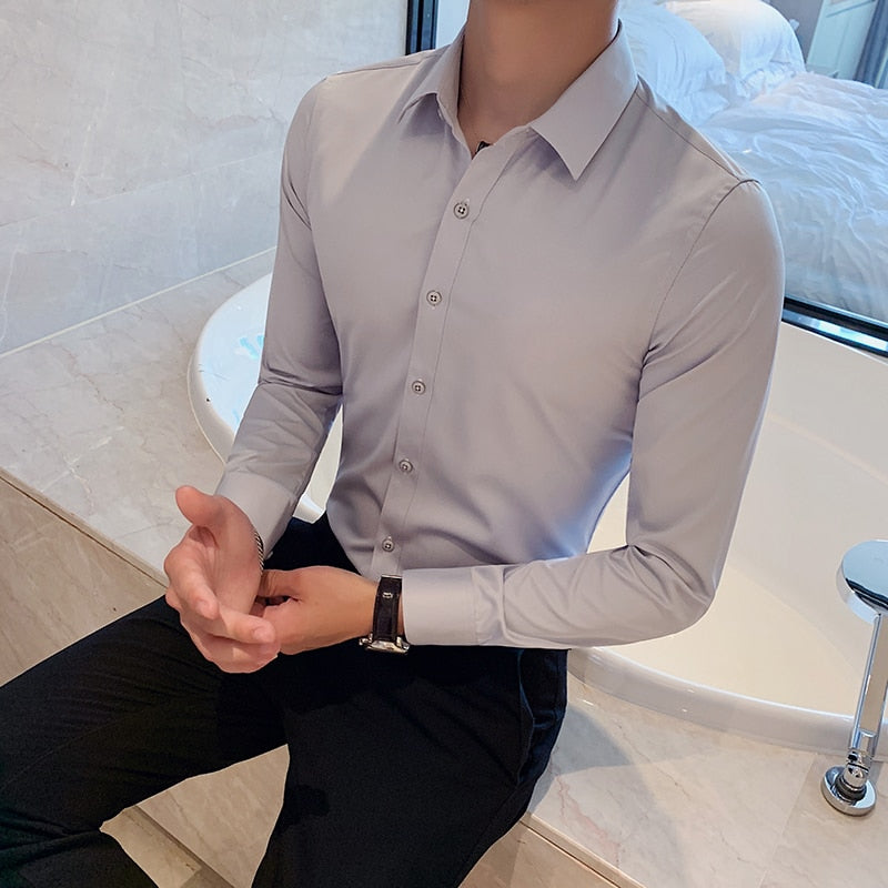 Bonsir British Style Long Sleeve Shirt Men Clothing Fashion Autumn Business Formal Wear Chemise Homme Slim Fit Camisa Masculina