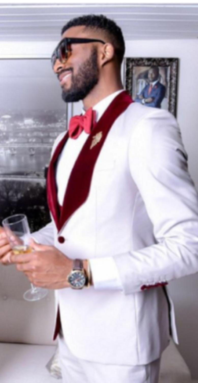 sanyamk New Arrival Men Suits White and Blue Groom Tuxedos Peak Lapel Groomsmen Wedding Best Man ( Jacket+Pants+Vest+Tie ) C713