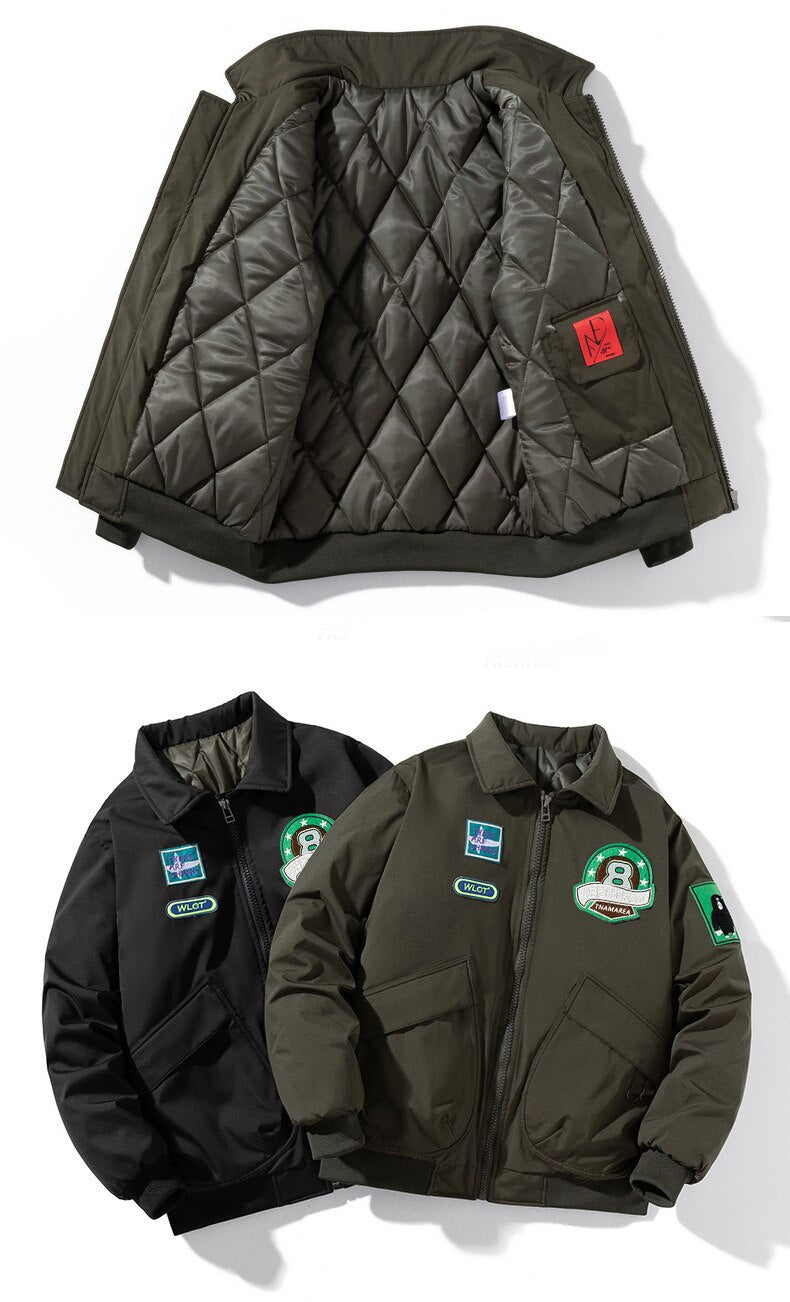 sanyamk Winter Men's Hip Hop Jacket Letters Embroidery Color Block Baseball Coats Couple Add Cotton Flight Outwear Unisex