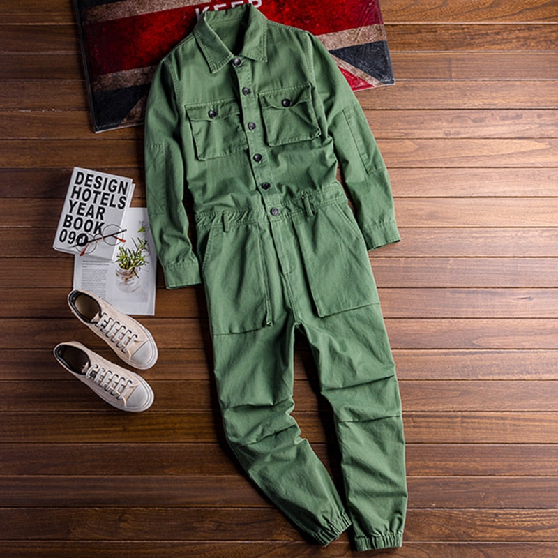 sanyamk Men's long sleeve pockets cargo joggers jumpsuits Casual overalls coveralls Costume pants Black Army green Khaki