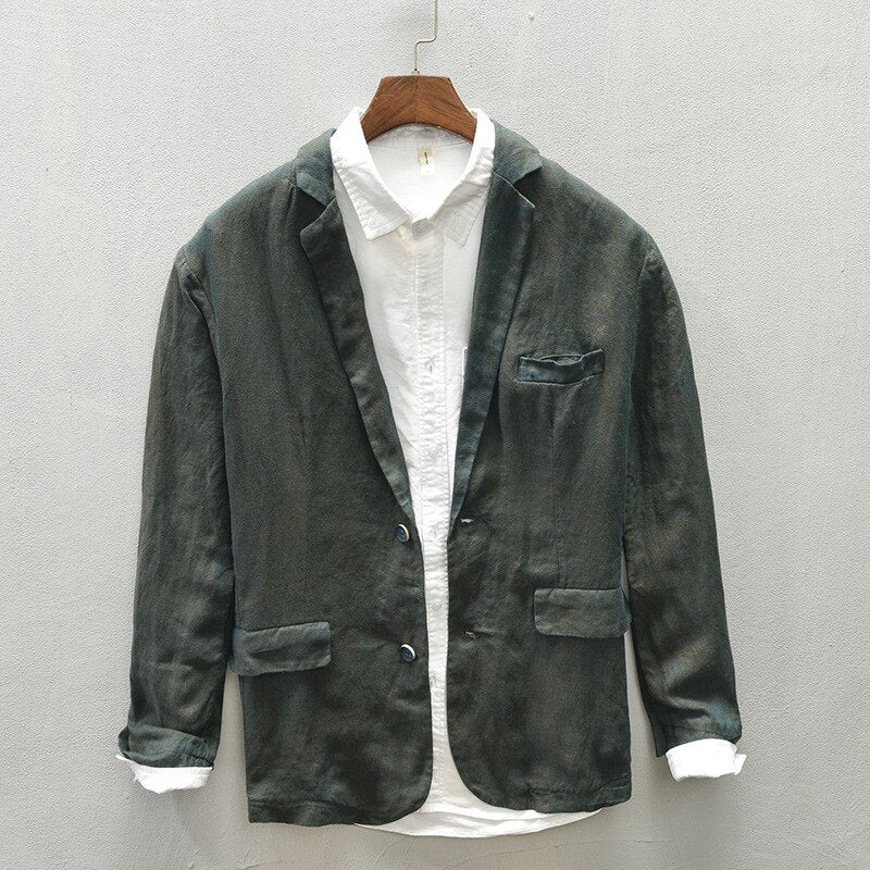 Bonsir Autumn New Linen Suit Jacket Business Casual Daily Gentlemen Multi-Pocket Retro Classic Breathable Loose 4 Colors Blazer