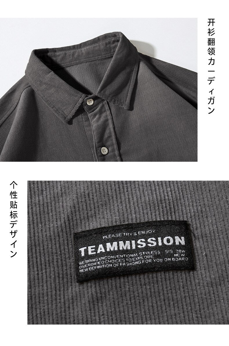sanyamk Japanese System Male Vintage Flannel Shirt Autumn New Men's Solid Color Loose Long Sleeve Shirt oversized Man Shirt Koszula