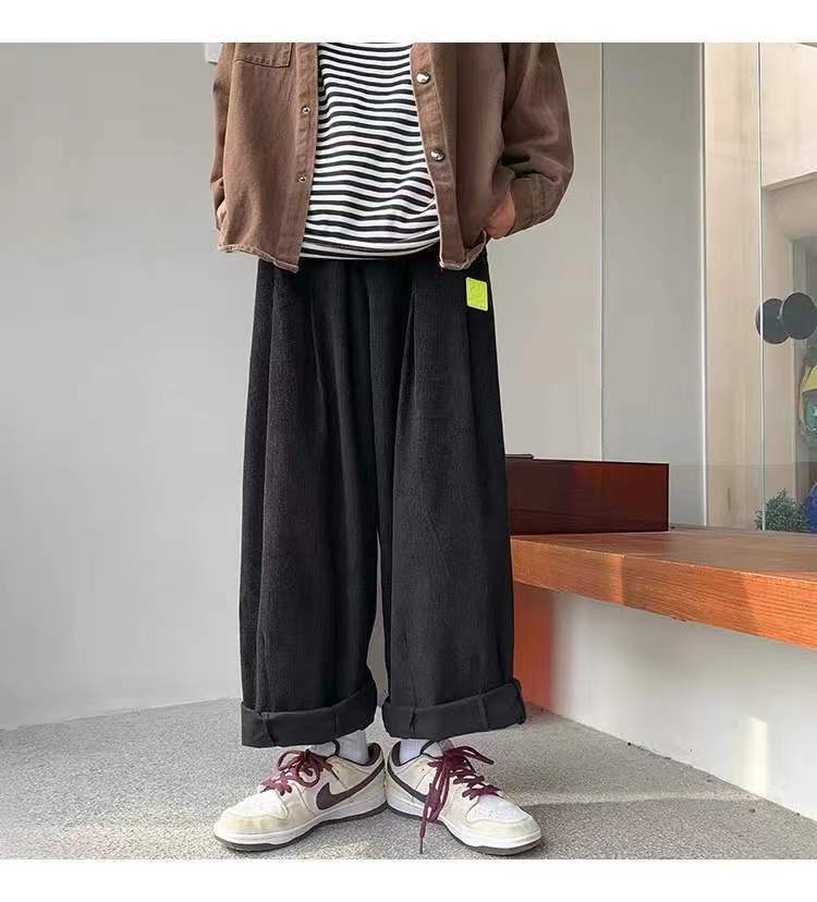sanyamk Men's Retro Corduroy Fabric Casual Pants Loose Fashion Trend Wide Leg Pants Solid Color High-quality Trousers Size M-3XL