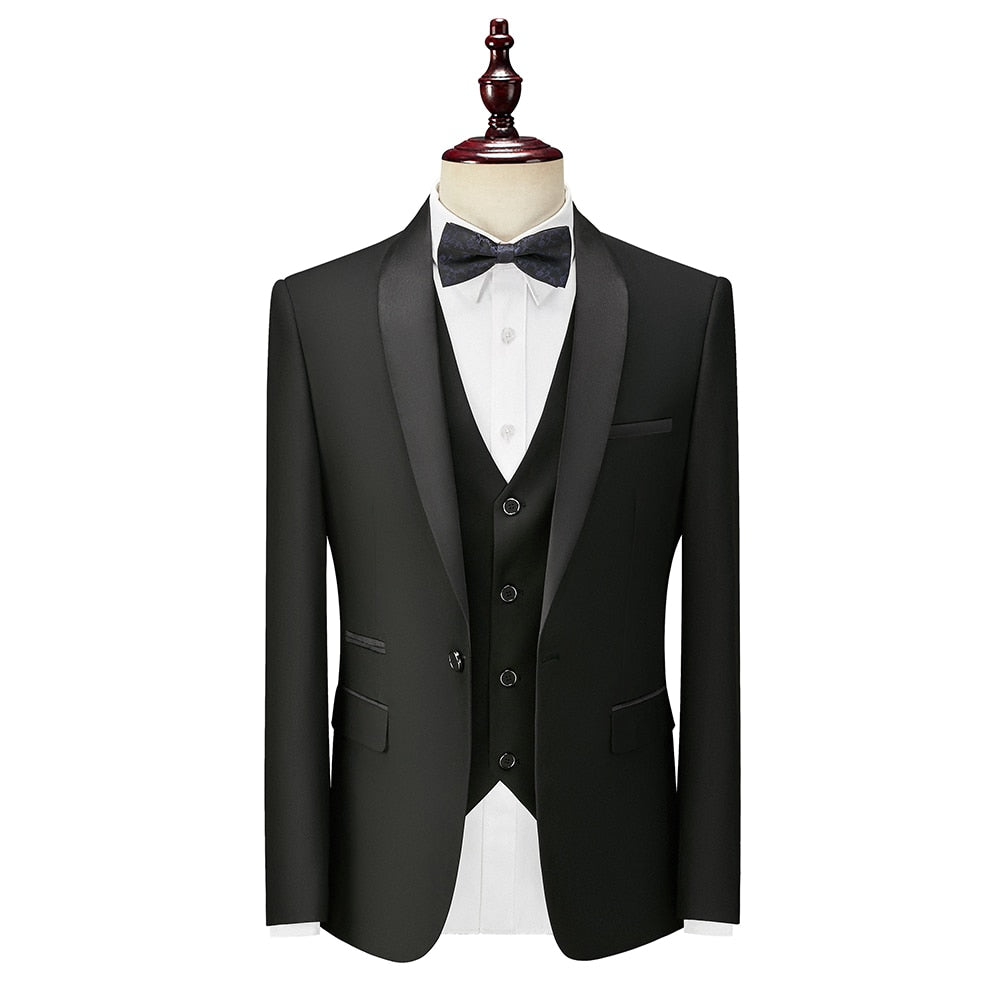 sanyamk 3 Piece Boyfriend Men Suits for Slim Fit Wedding Tuxedos Black Formal Groom Jacket Pants Vest Ready in Stock