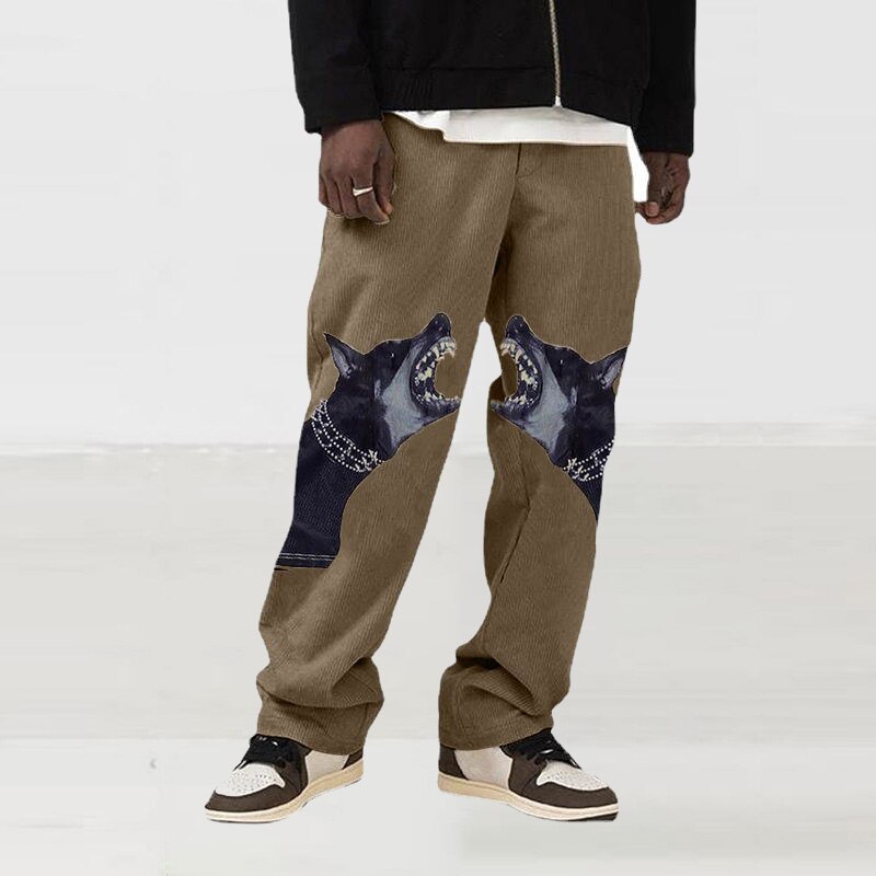Bonsir Dog Print Man Loose Straight Oversize Pants Male Streetwear Hip Hop Long Trousers Fashion Elastic Waist New Arrived Pants
