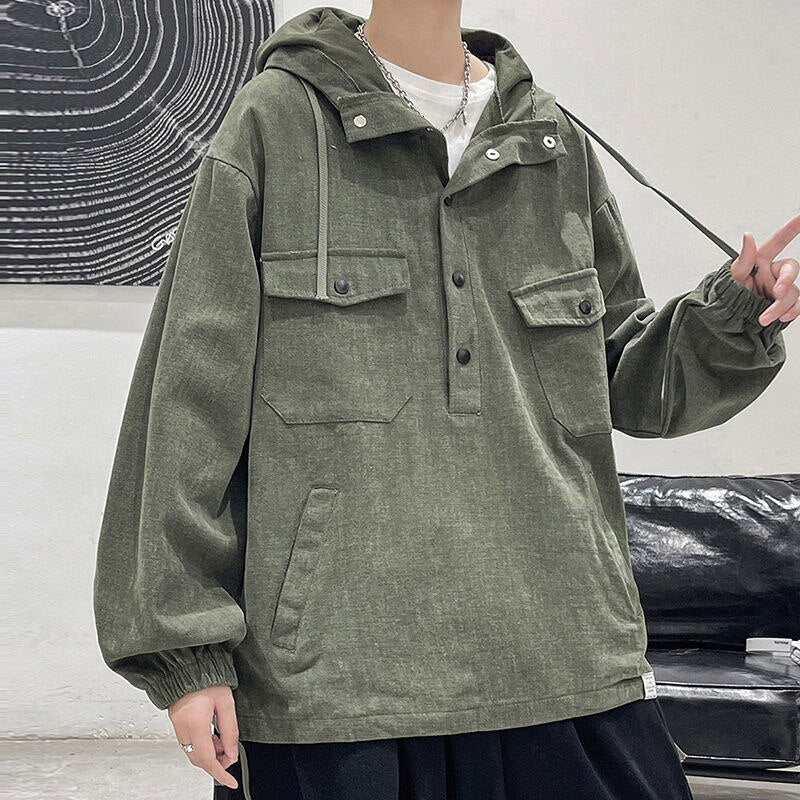 Bonsir Autumn Cotton Pullover Jacket Men's Fashion Casual Pocket Tooling Jackets Mens Streetwear Loose Hip-hop Bomber Jacket Men M-5XL