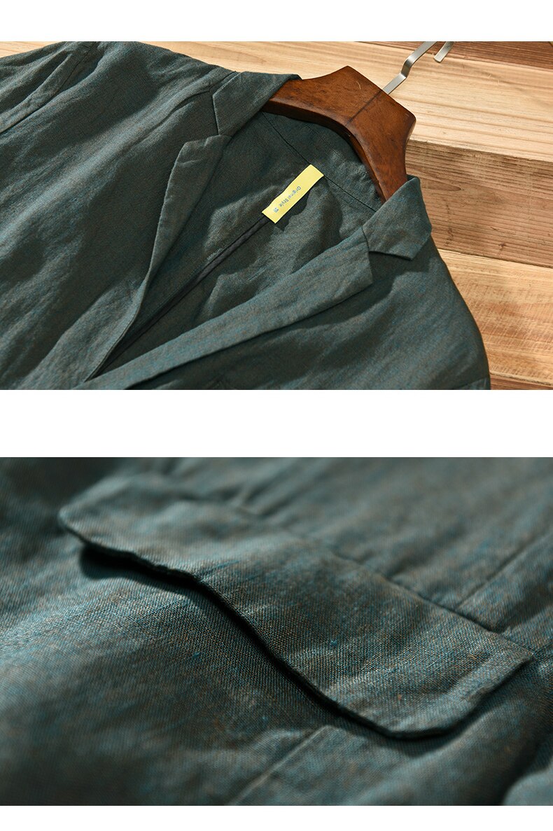Bonsir Autumn New Linen Suit Jacket Business Casual Daily Gentlemen Multi-Pocket Retro Classic Breathable Loose 4 Colors Blazer