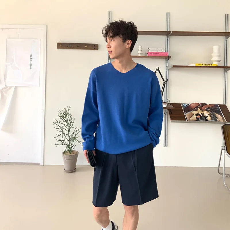 sanyamk Summer Korean Shorts Men's Fashion Solid Color Business Casual Dress Shorts Men Streetwear Wild Loose Suit Shorts Mens M-XL