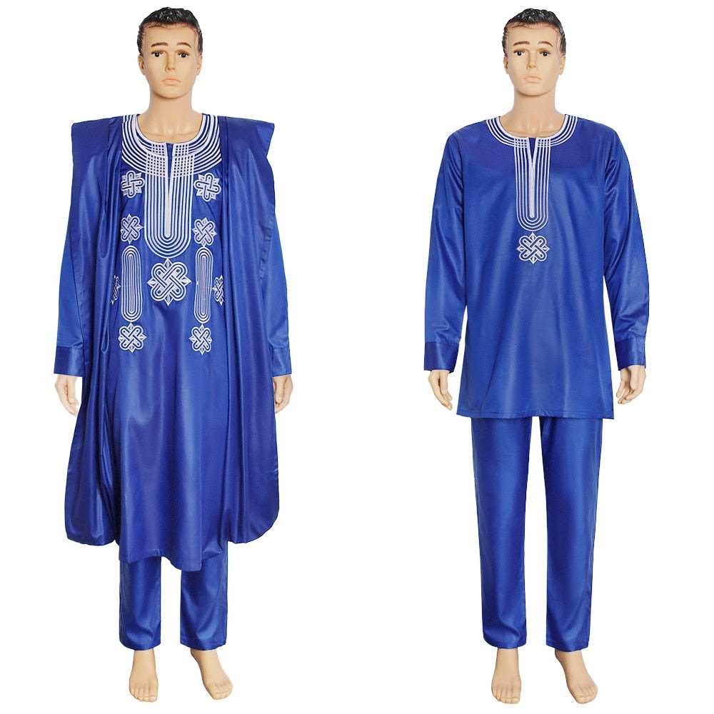sanyamk African Suit For Men Robe Shirt Pants Set Long Sleeve Tops Embroidery Agbada Clothes Boubou Africain Homme Traditional Robes