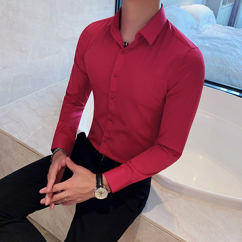 Bonsir British Style Long Sleeve Shirt Men Clothing Fashion Autumn Business Formal Wear Chemise Homme Slim Fit Camisa Masculina