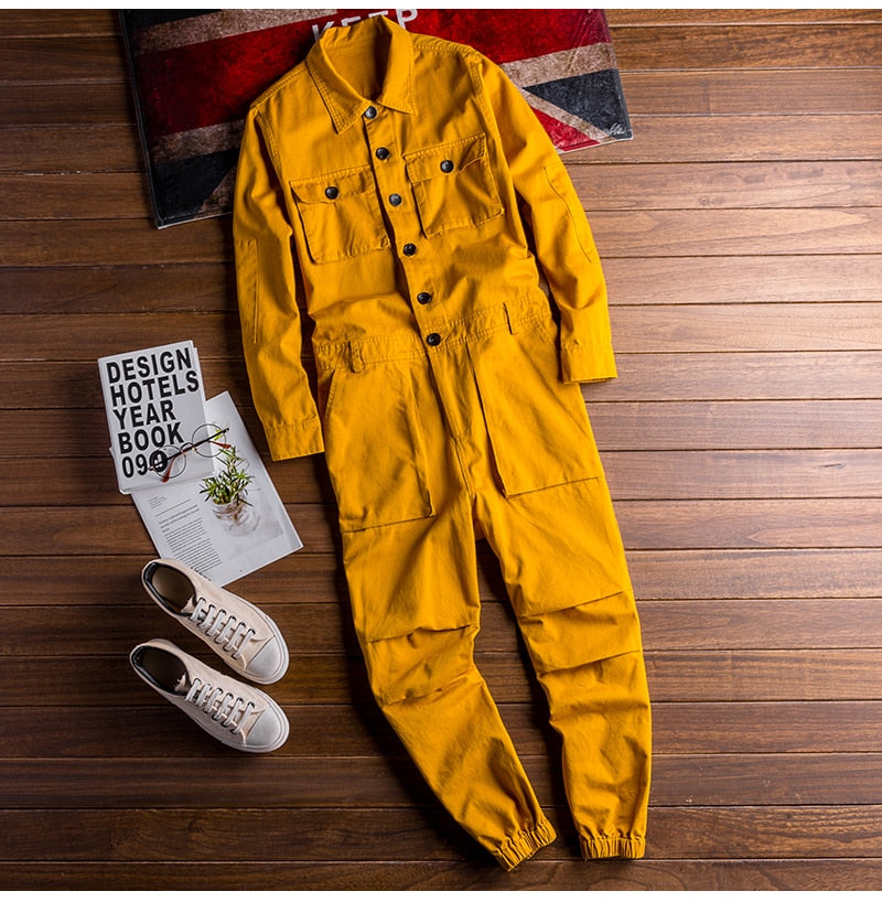 sanyamk Men's long sleeve pockets cargo joggers jumpsuits Casual overalls coveralls Costume pants Black Army green Khaki