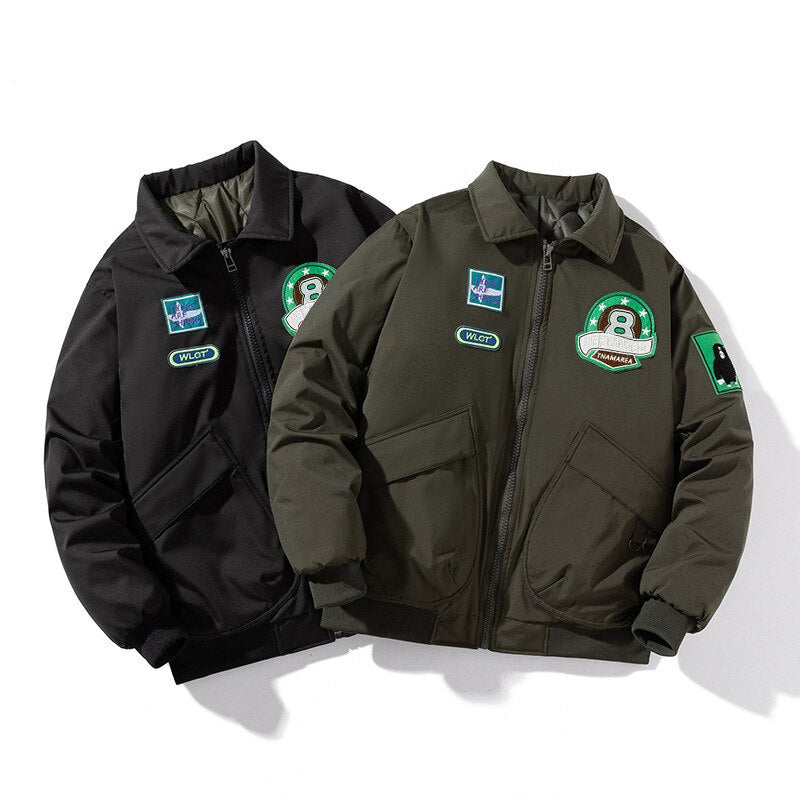 sanyamk Winter Men's Hip Hop Jacket Letters Embroidery Color Block Baseball Coats Couple Add Cotton Flight Outwear Unisex