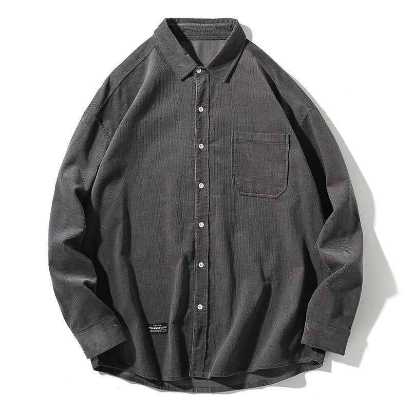 sanyamk Japanese System Male Vintage Flannel Shirt Autumn New Men's Solid Color Loose Long Sleeve Shirt oversized Man Shirt Koszula