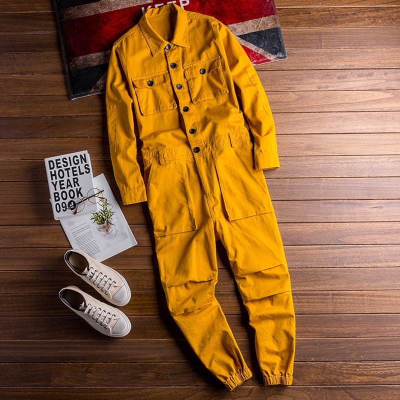 sanyamk Men's long sleeve pockets cargo joggers jumpsuits Casual overalls coveralls Costume pants Black Army green Khaki