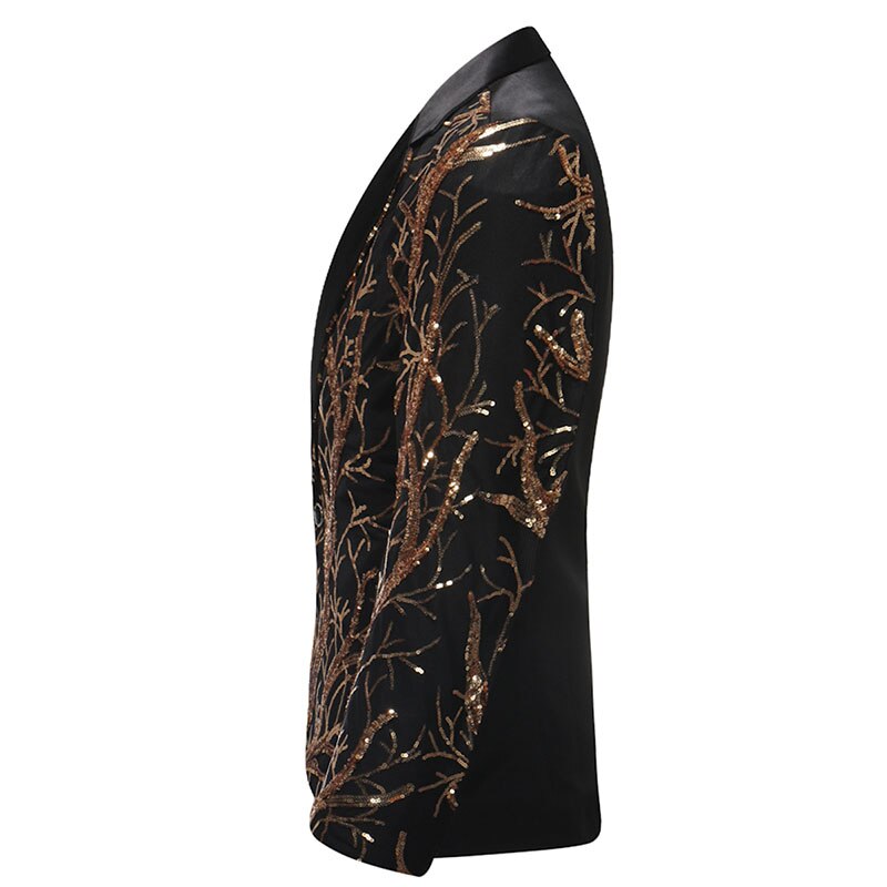 sanyamk Mens Gold Sequins Slim Fit Black Balzer Hip Hop Stage Singers Prom Dress Suit Jacket Party Jacket Men