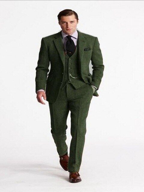 sanyamk Men Suit Slim Fit Wool Men's Suits 3 Piece Tweed Tuxedo For Wedding Suit For Men Groomsmen (blazer+vest+pants)
