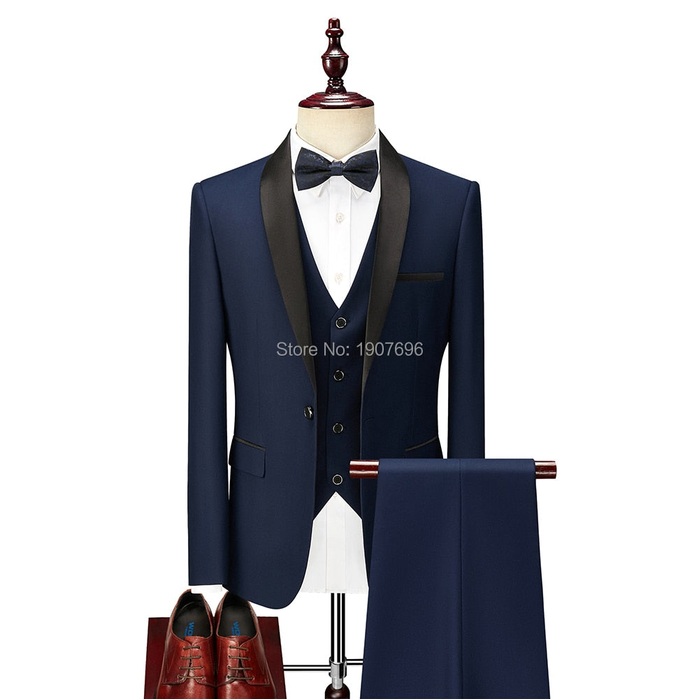 sanyamk 3 Piece Boyfriend Men Suits for Slim Fit Wedding Tuxedos Black Formal Groom Jacket Pants Vest Ready in Stock