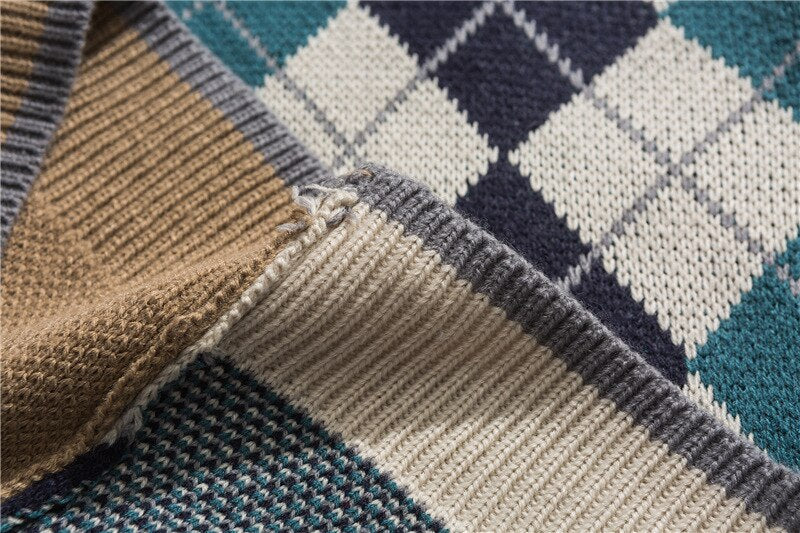 Bonsir Japanese Loose Couple Patchwork Argyle Sweater Vest Men's New Autumn Fashion Harajuku Letter Embroidery Man Pullover Vest