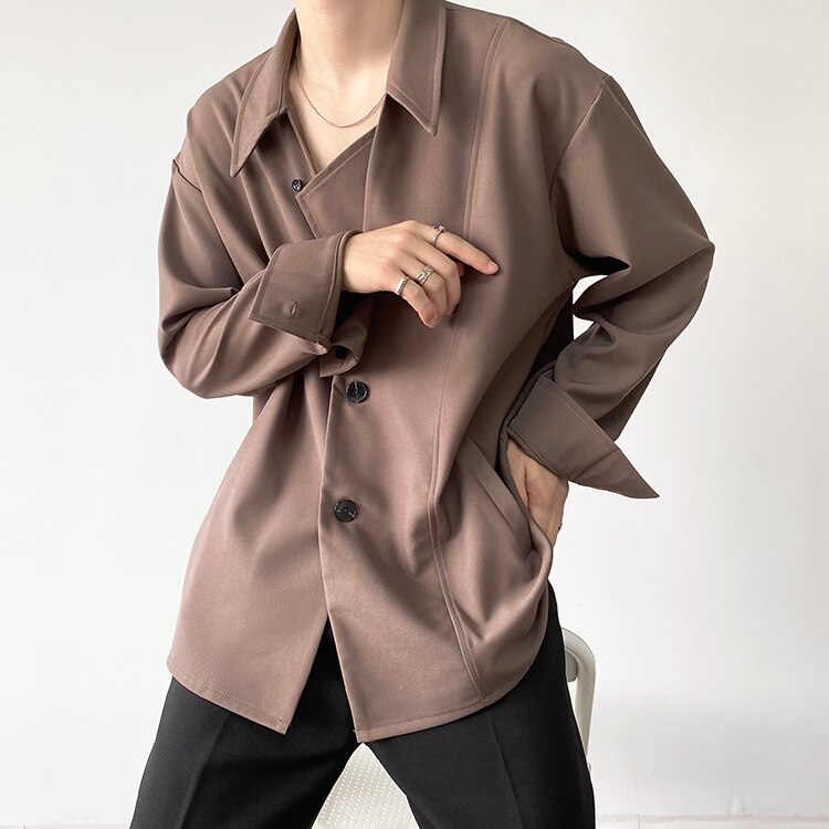 Bonsir Men's Autumn Simple Cool Style Long Sleeve Shirt High Quality Japanese Vintage Fashion Loose Casual Thick Shirt Coat Man