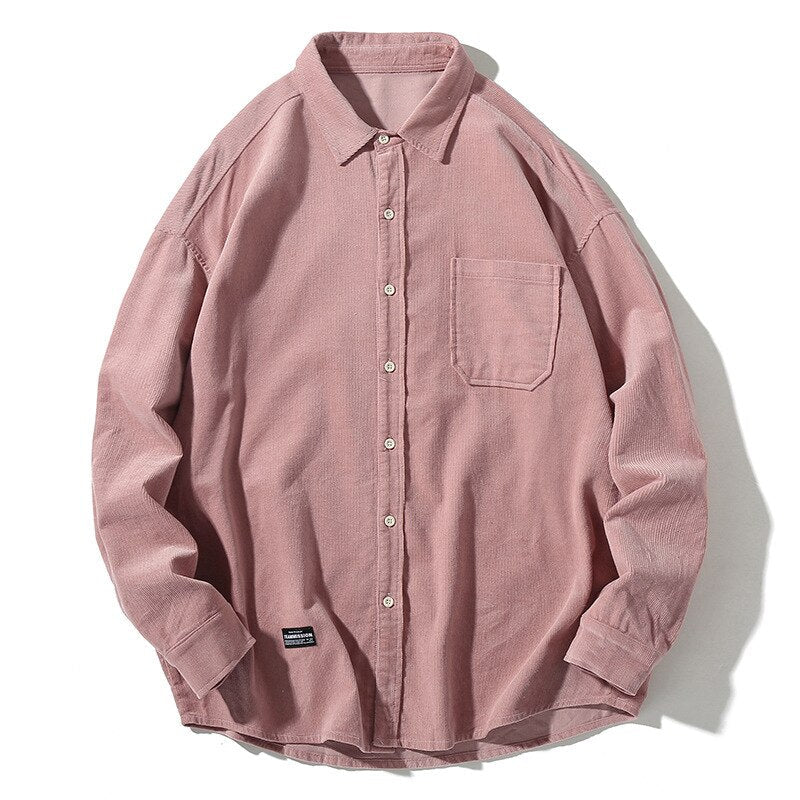 sanyamk Japanese System Male Vintage Flannel Shirt Autumn New Men's Solid Color Loose Long Sleeve Shirt oversized Man Shirt Koszula