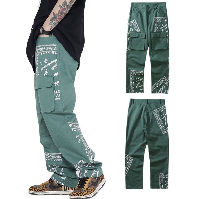 Bonsir Korean Fashion Cashew Flowers Cotton Men Straight Cargo Pants Japanese Streetwear Casual Loose Kpop Trousers Pantalon Homme