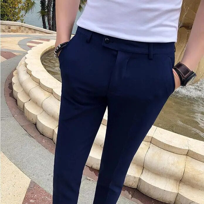 sanyamk New Men's Suit Pants Solid Color Casual Business Dress Pants Slim Dress Trousers Quality Men's Classic Groom Wedding Pants