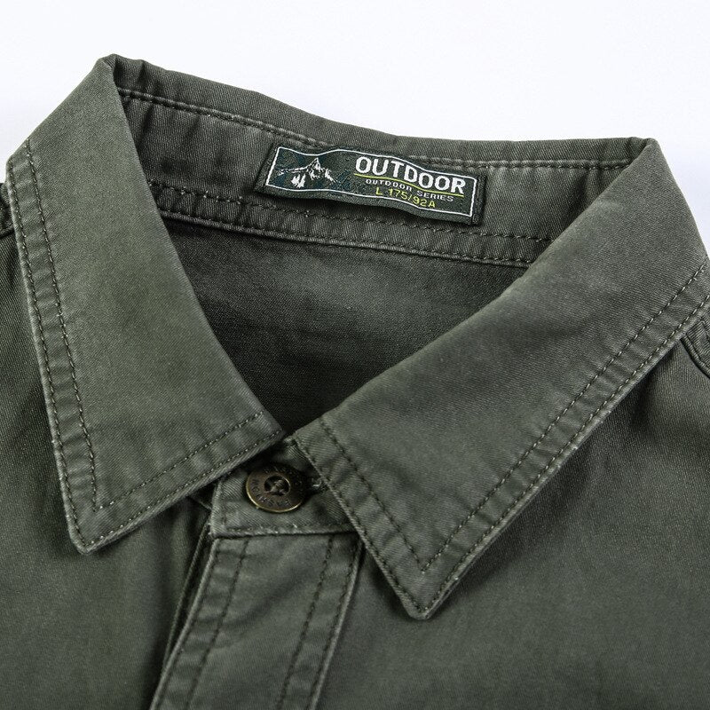 sanyamk Autumn Men Washing Shirts Military Style Casual Cargo Cotton Chic Pocket Tracksuit Simple Solid Color Long Sleeve Clothing