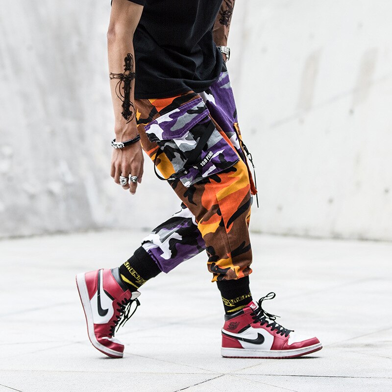 sanyamk Multiple Pockets Camouflage Patch Cotton Men Hip Hop Cargo Pants Joggers Casual Drawstring Pencil Trousers Spodnie Dresowe