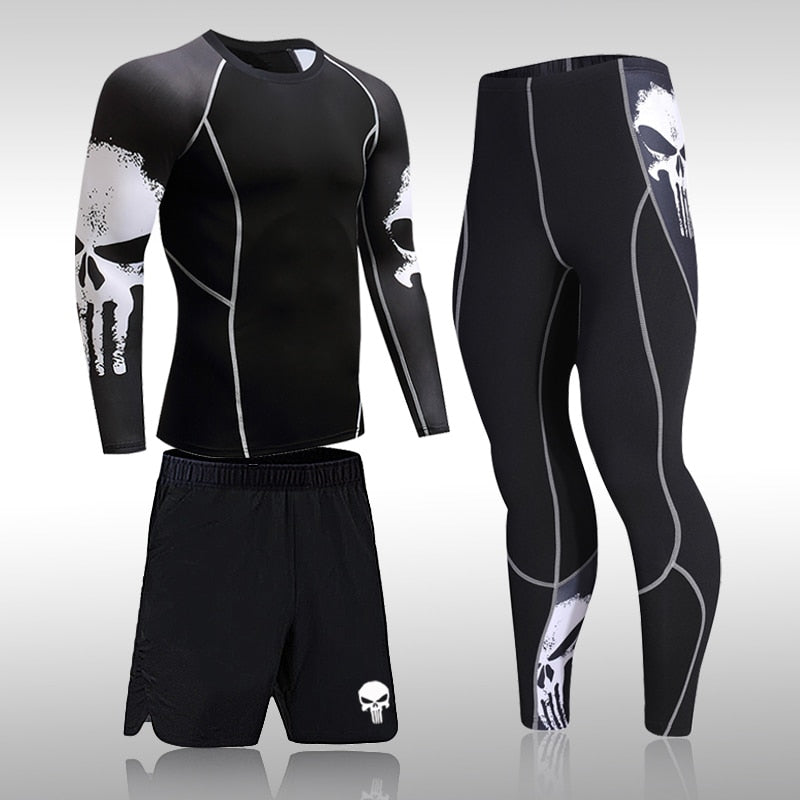 sanyamk Gym New Men's Compression Set Running Tights Workout Fitness Training Tracksuit Long Sleeves Shirts Sports Suits Rashgard Kit
