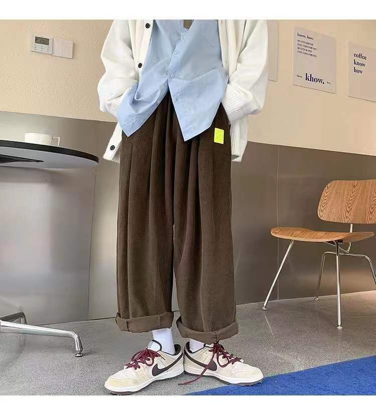 sanyamk Men's Retro Corduroy Fabric Casual Pants Loose Fashion Trend Wide Leg Pants Solid Color High-quality Trousers Size M-3XL