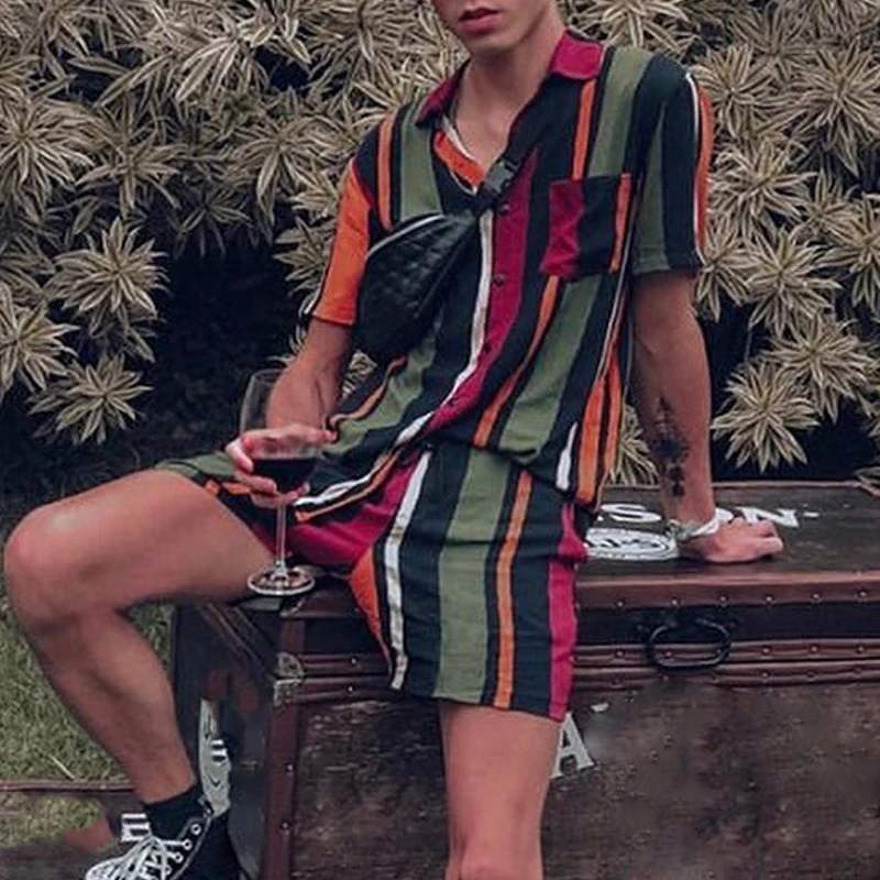 sanyamk trendy mens fashion mens summer outfits dope outfits mens street style mens spring fashion aesthetic outfits Printed Men Sets Streetwear Short Sleeve Lapel Shirt Casual Short Fashion Beach Men Hawaiian Suit 2 Pieces INCERUN 7