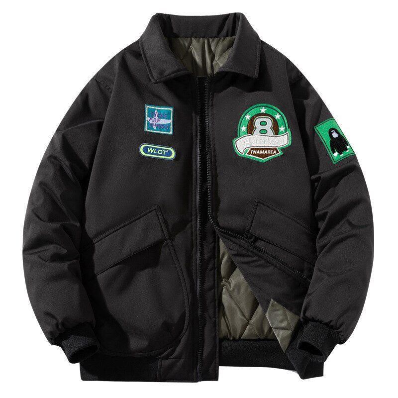 sanyamk Winter Men's Hip Hop Jacket Letters Embroidery Color Block Baseball Coats Couple Add Cotton Flight Outwear Unisex