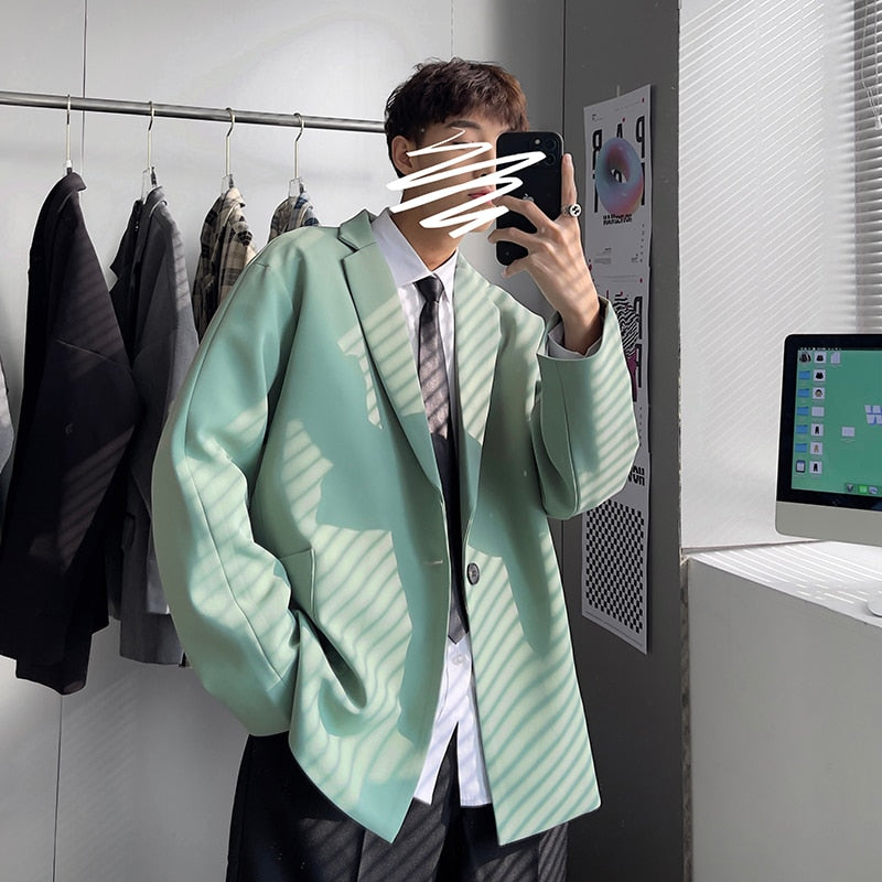 sanyamk 5 Colors Korean-style Men Casual Blazers Male One Button Suit Jackets Daily Business Streetwear All-match Simple Suit-tops