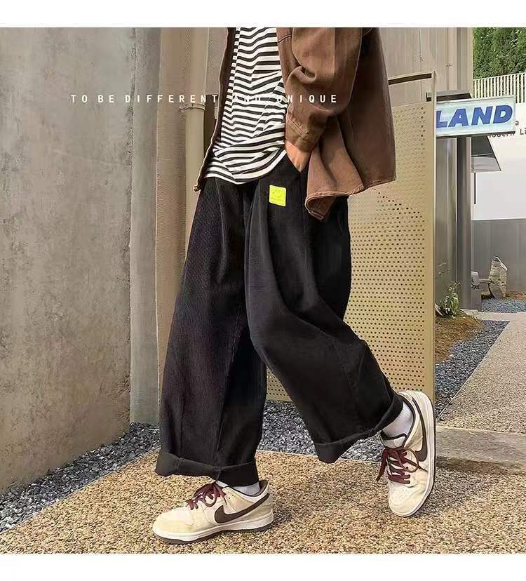 sanyamk Men's Retro Corduroy Fabric Casual Pants Loose Fashion Trend Wide Leg Pants Solid Color High-quality Trousers Size M-3XL