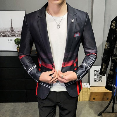 sanyamk Spring Men's Plaid Blazer Fashion Business Casual Men's Slim Suit Jacket Large Size Casual Banquet Wedding Party Club Dress