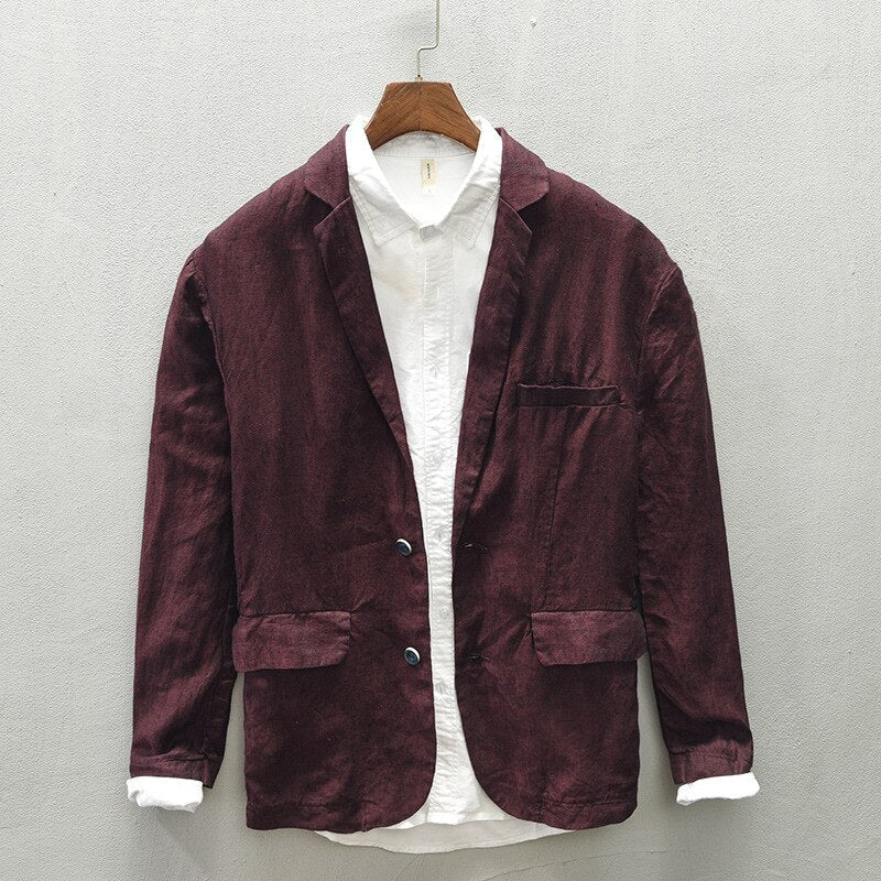 Bonsir Autumn New Linen Suit Jacket Business Casual Daily Gentlemen Multi-Pocket Retro Classic Breathable Loose 4 Colors Blazer