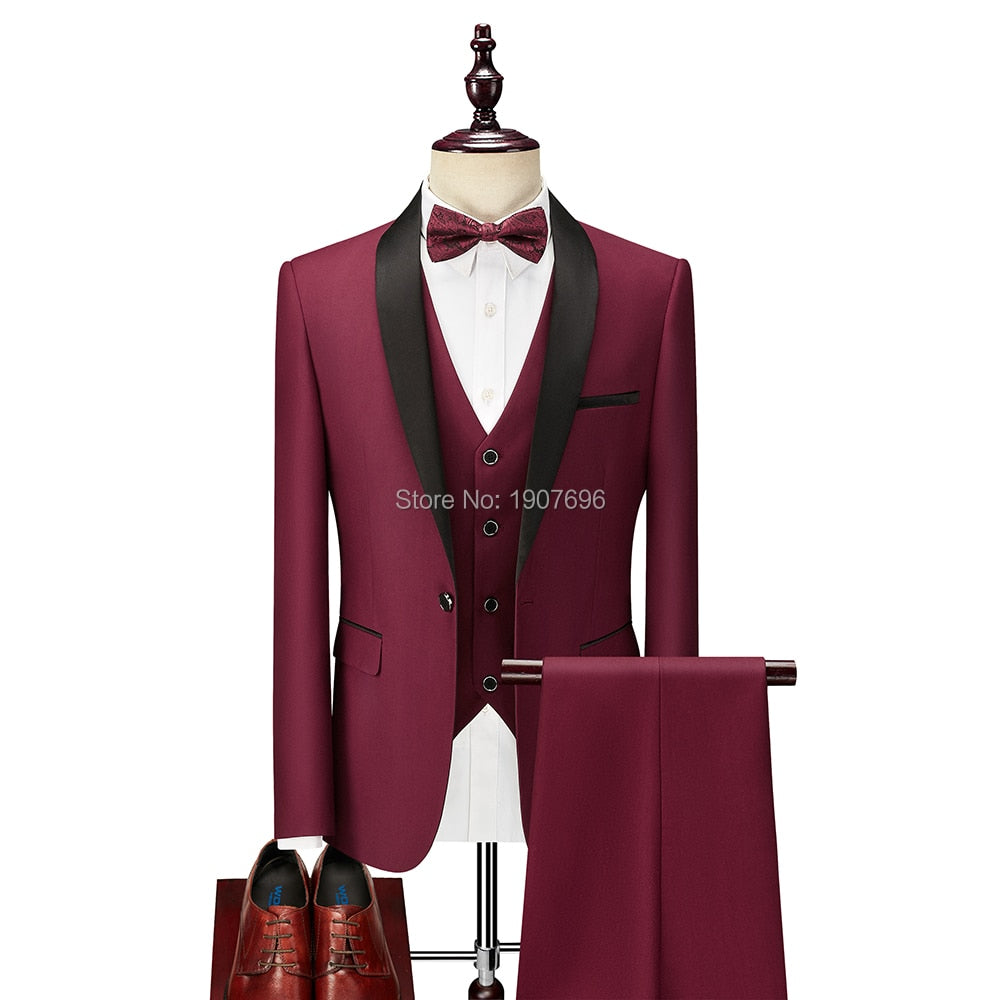 sanyamk 3 Piece Boyfriend Men Suits for Slim Fit Wedding Tuxedos Black Formal Groom Jacket Pants Vest Ready in Stock